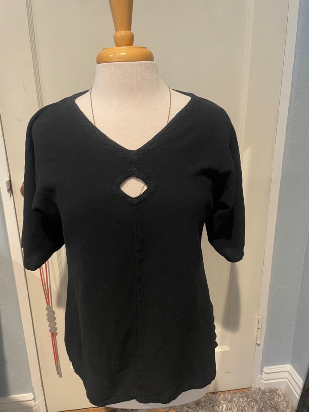 Oh My Gauze! V-Neck Diamond Cutout Black Top